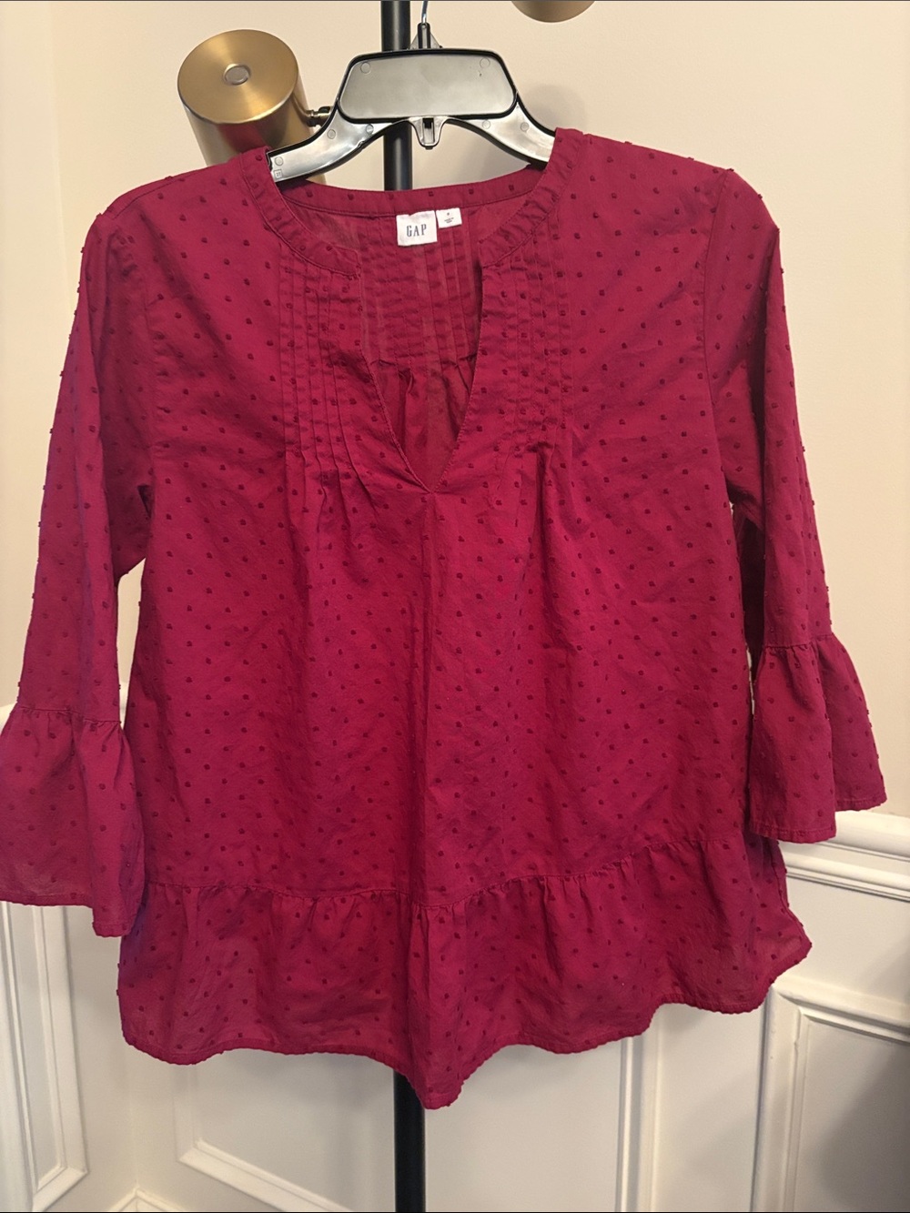 GAP 100% COTTON Raspberry Dot Peasant Blouse S P CH/P